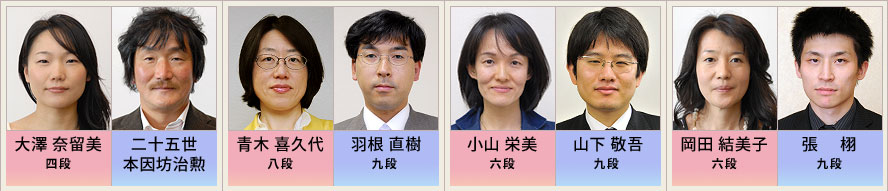 大澤四段・二十五世本因坊治勲　青木八段・羽根九段　小山六段・山下九段　岡田六段・張九段